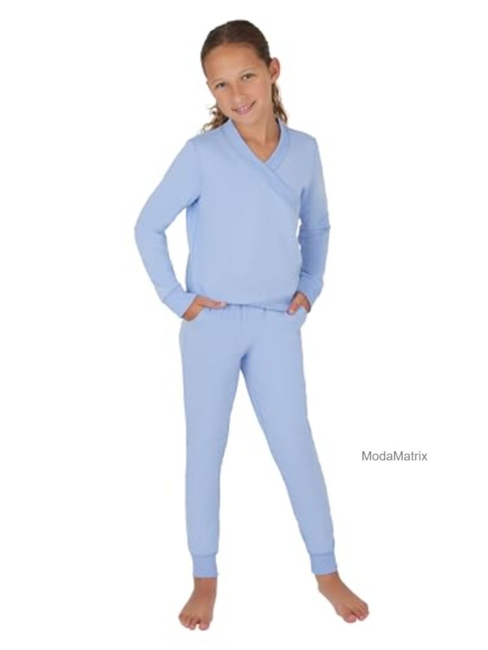 Girls 2 Piece Track Set - Long Sleeve Crossover Top & Jogger - Soft Brushed